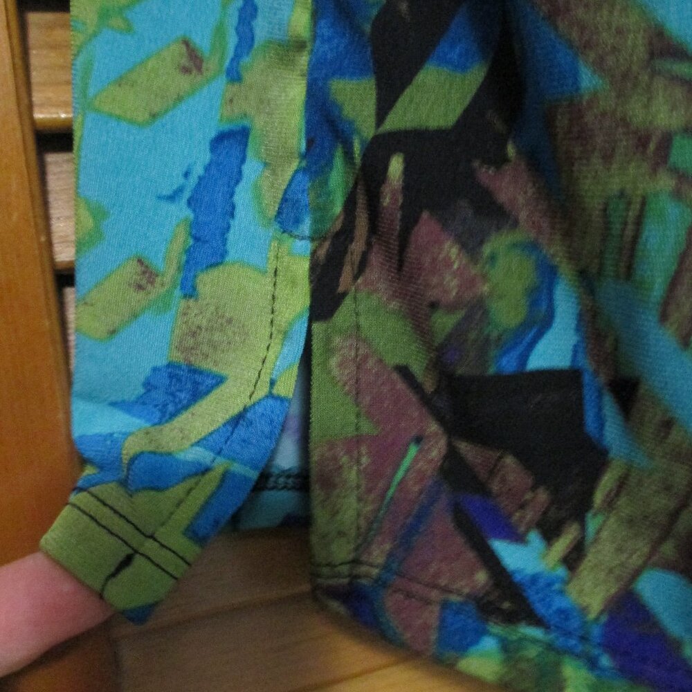 Kim Rogers top bold blues & greens, soft & stretchy button down casual size L - Picture 5 of 7